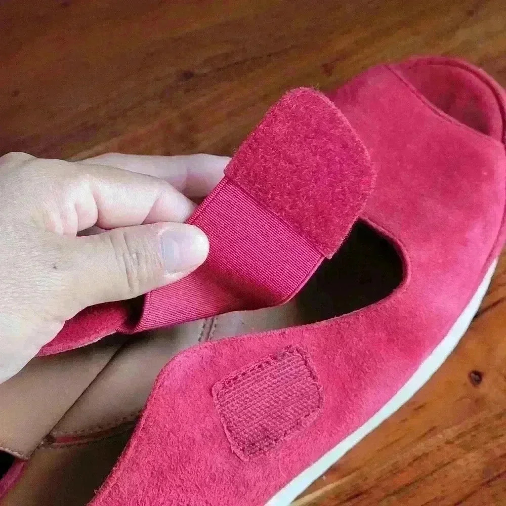 L'AmourDesPieds Collection Womens Red Suede Sandals Open Toe 9.5 Velcro Attached - Picture 5 of 10